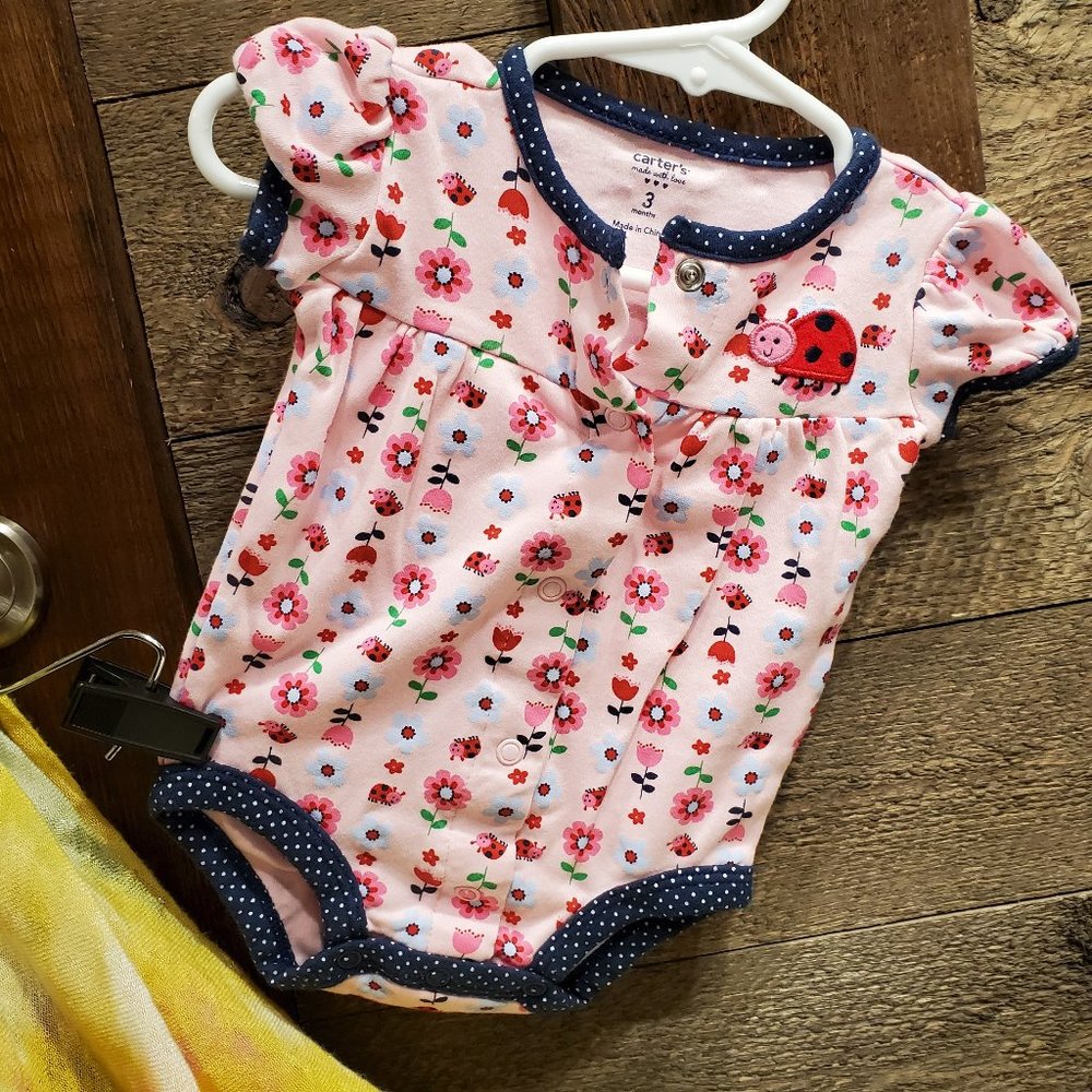 Carter’s Baby Girl Romper 3M Pink Ladybug One Piece 100% Cotton Sleeveless
